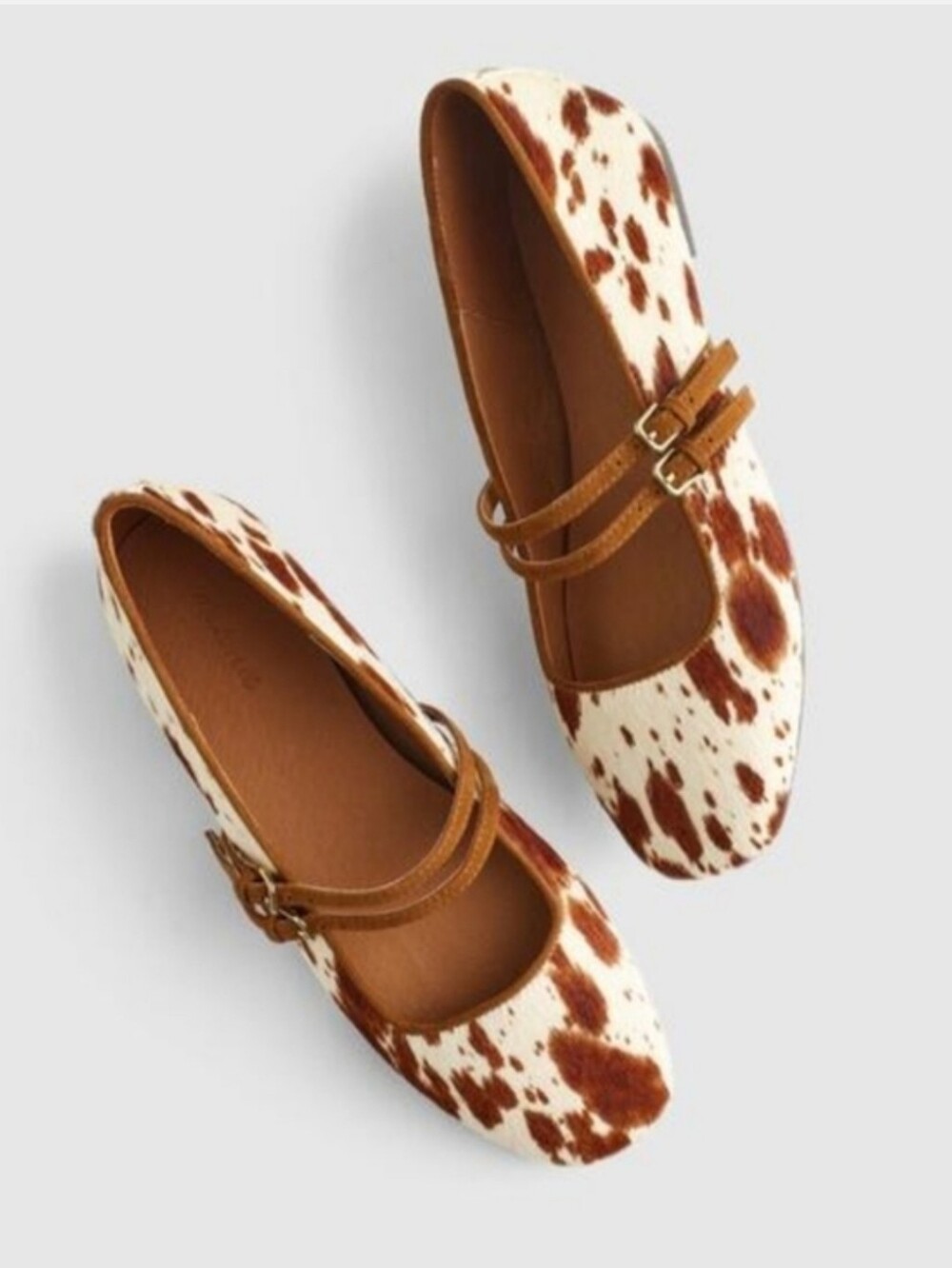 Madewell Greta  Strappy Ballete Flat Double Strap Calf Hair Rusett Multi Size 6